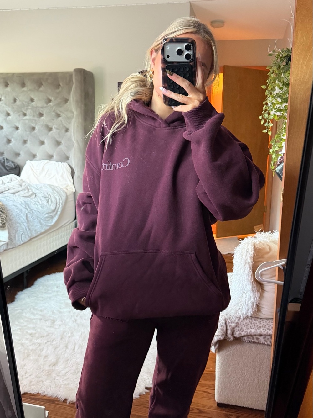 Comfort Crew Burgundy Hoodie Jumpsuit Set